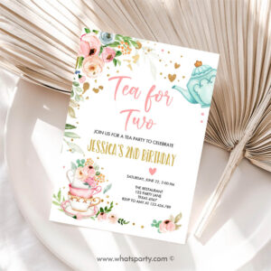 Tea Party Invitation, Tea for Two Birthday Party Invitation Girl Tea Party Invitation Pink Invitation