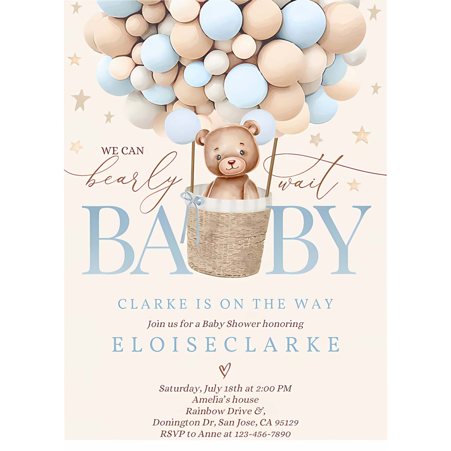 Editable teddy bear hot air balloon baby shower invitation boy blue teddy bear baby shower we can bearly wait shower instant download je 4