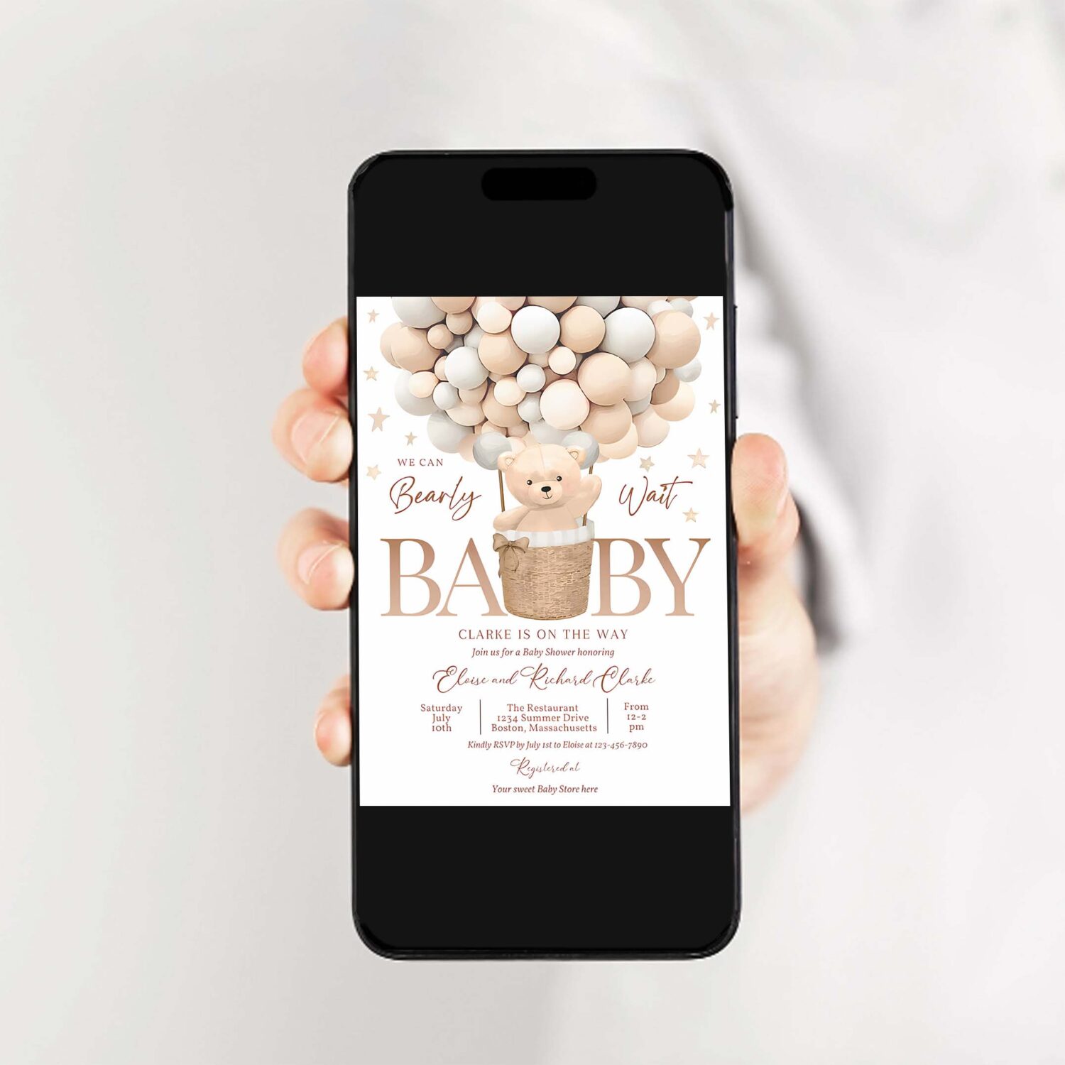 Editable teddy bear hot air balloon baby shower invitation gender neutral teddy bear baby shower we can bearly wait instant download 6h 2
