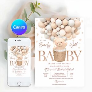 Teddy Bear Invitation, Teddy Bear Hot Air Balloon Baby Shower Invitation