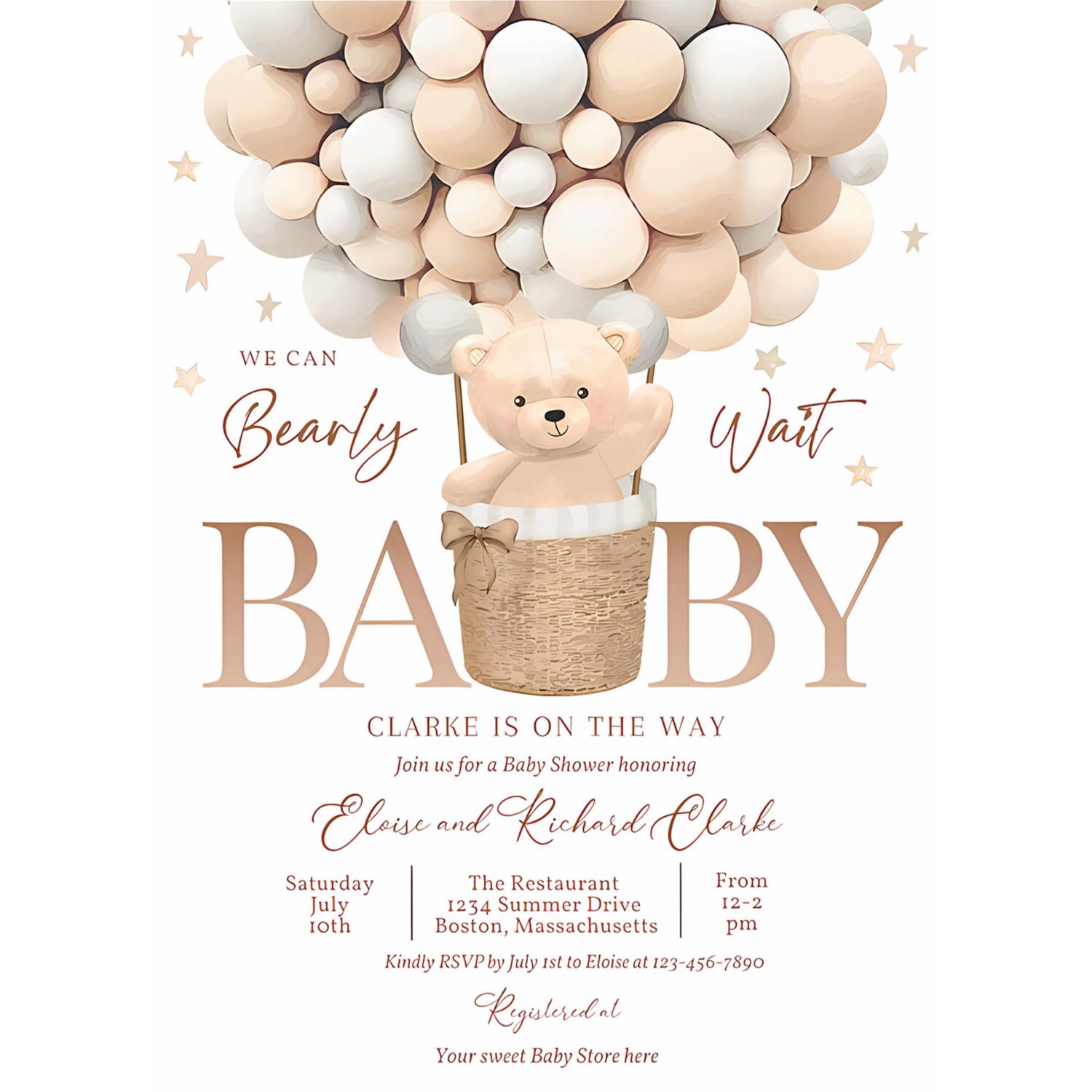 Editable teddy bear hot air balloon baby shower invitation gender neutral teddy bear baby shower we can bearly wait instant download 6h 4