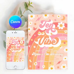 Groovy Invitation, Ten Is A Vibe Groovy 10th Birthday Party Invitation