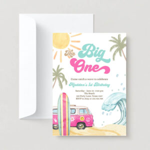 Editable the big one surf 1st birthday party invite girl retro surfboard beach party wave surfer boho invite download template corjl digital 0433 2