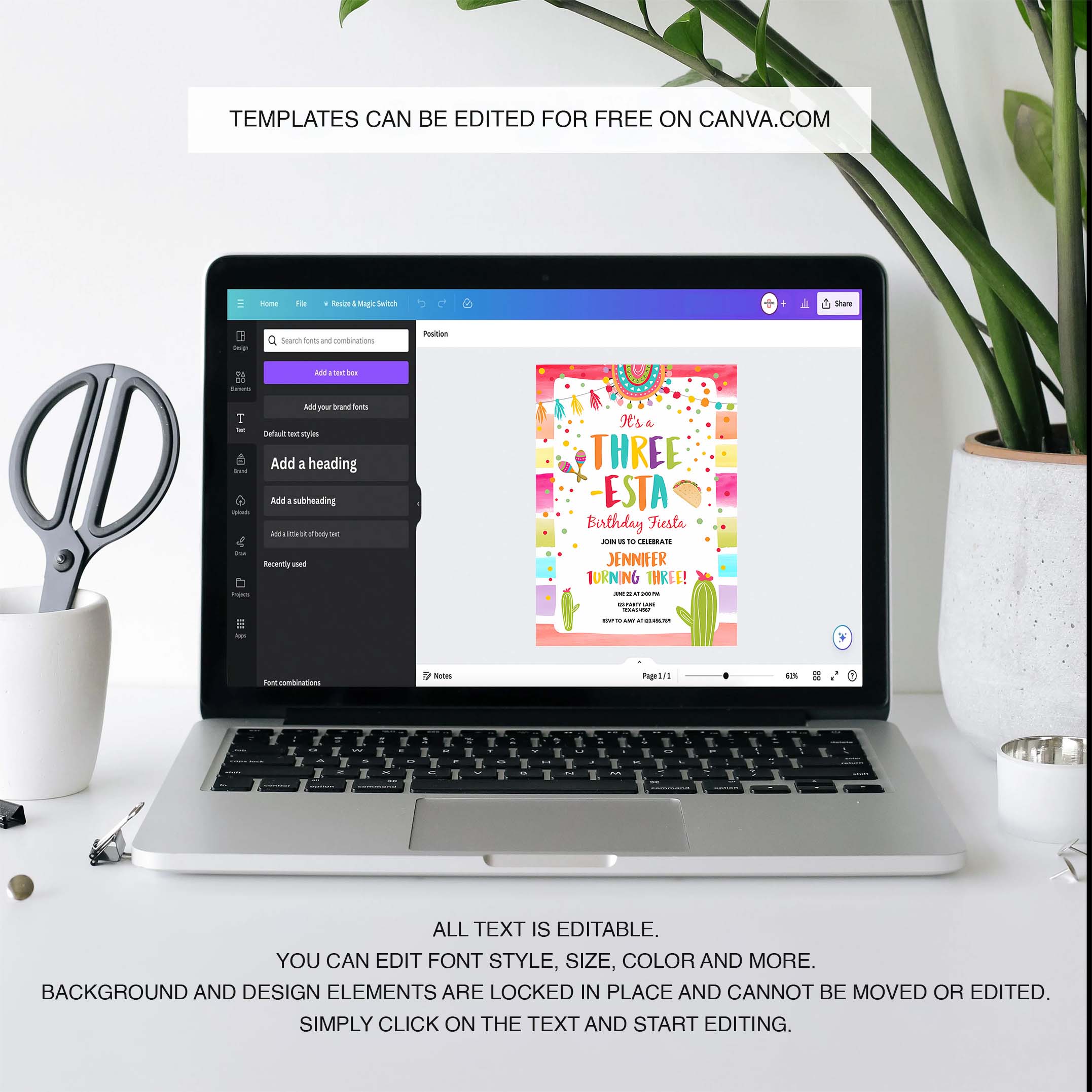 Editable Three Esta Fiesta Birthday Invitation Third Birthday 3rd Cactus Mexican Boy Girl Cactus Download Corjl Template Printable 0134