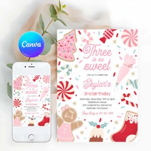 Cookie Party Invitation, Three Is So Sweet Christmas Cookie 3rd Birthday Party Invitation Holiday Cookie Gingerbread 3rd Birthday Party