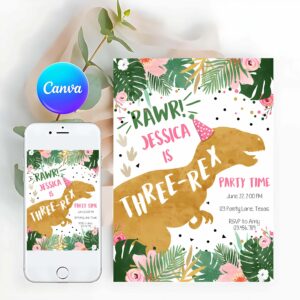 Dinosaur Invitation, Three-Rex Dinosaur Birthday Invitation
