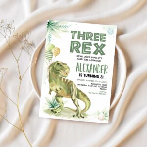 Editable three rex invitation boy dinosaur birthday invitationthree rex birthday three rex invite printable boy party template 1