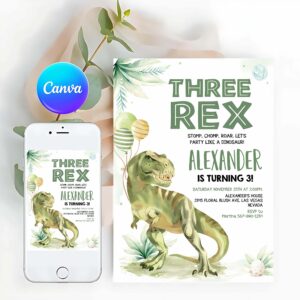 Dinosaur Invitation, Three Rex Invitation, Boy, Dinosaur Birthday Invitation