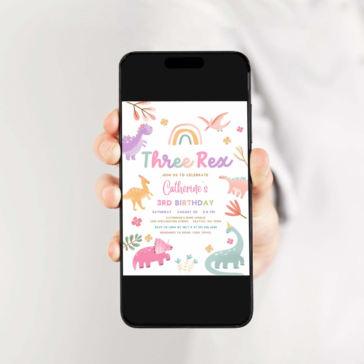 Editable three rex invitation dino birthday invite 3 rex pink lavender purple dino party printable template 2