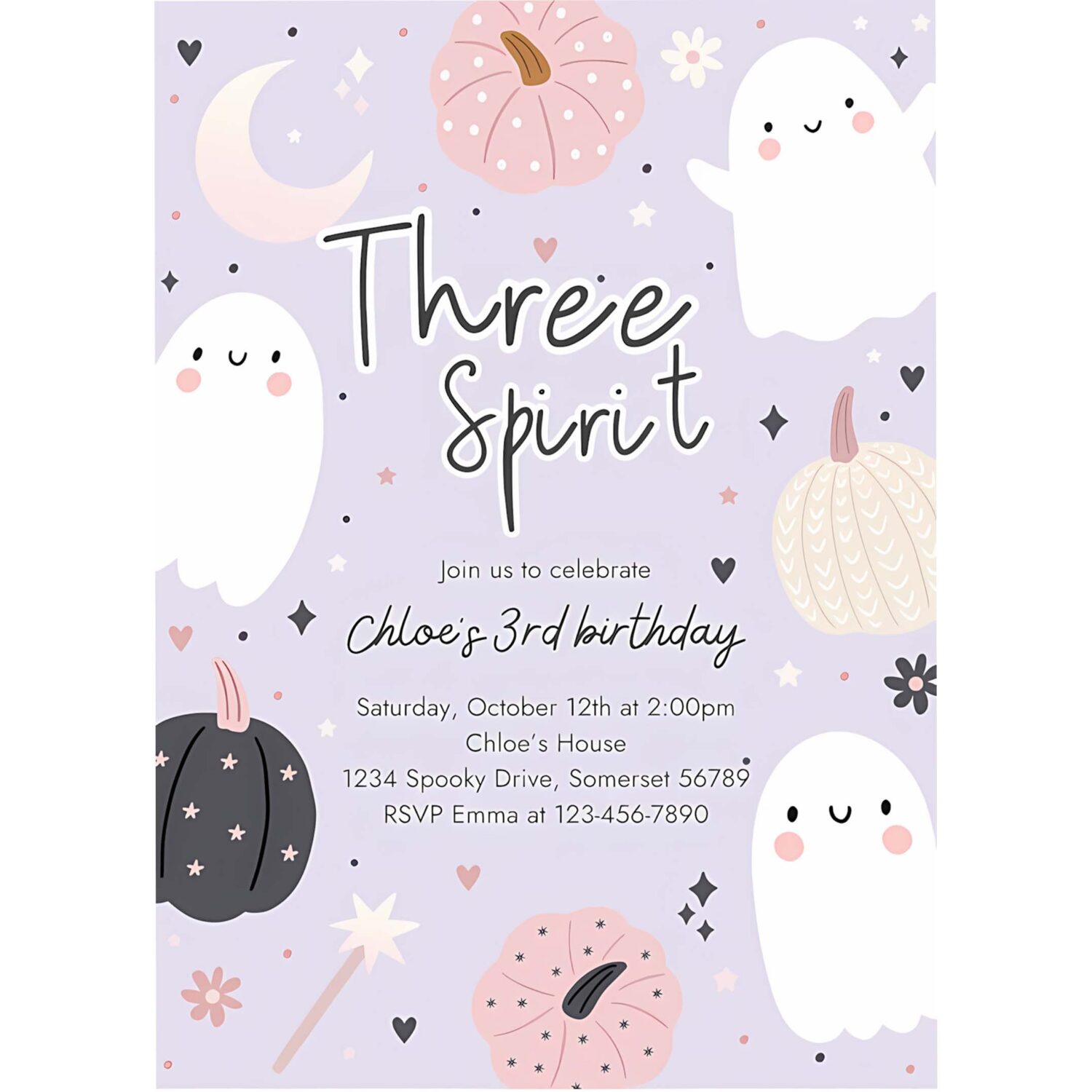Editable three spirit halloween ghost 3rd birthday party invitation boho groovy ghost halloween birthday party invite instant download 45r 4