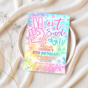 Editable tie dye birthday invitation peace out single digits hippy tie dye party double digits tween vsco girl 1