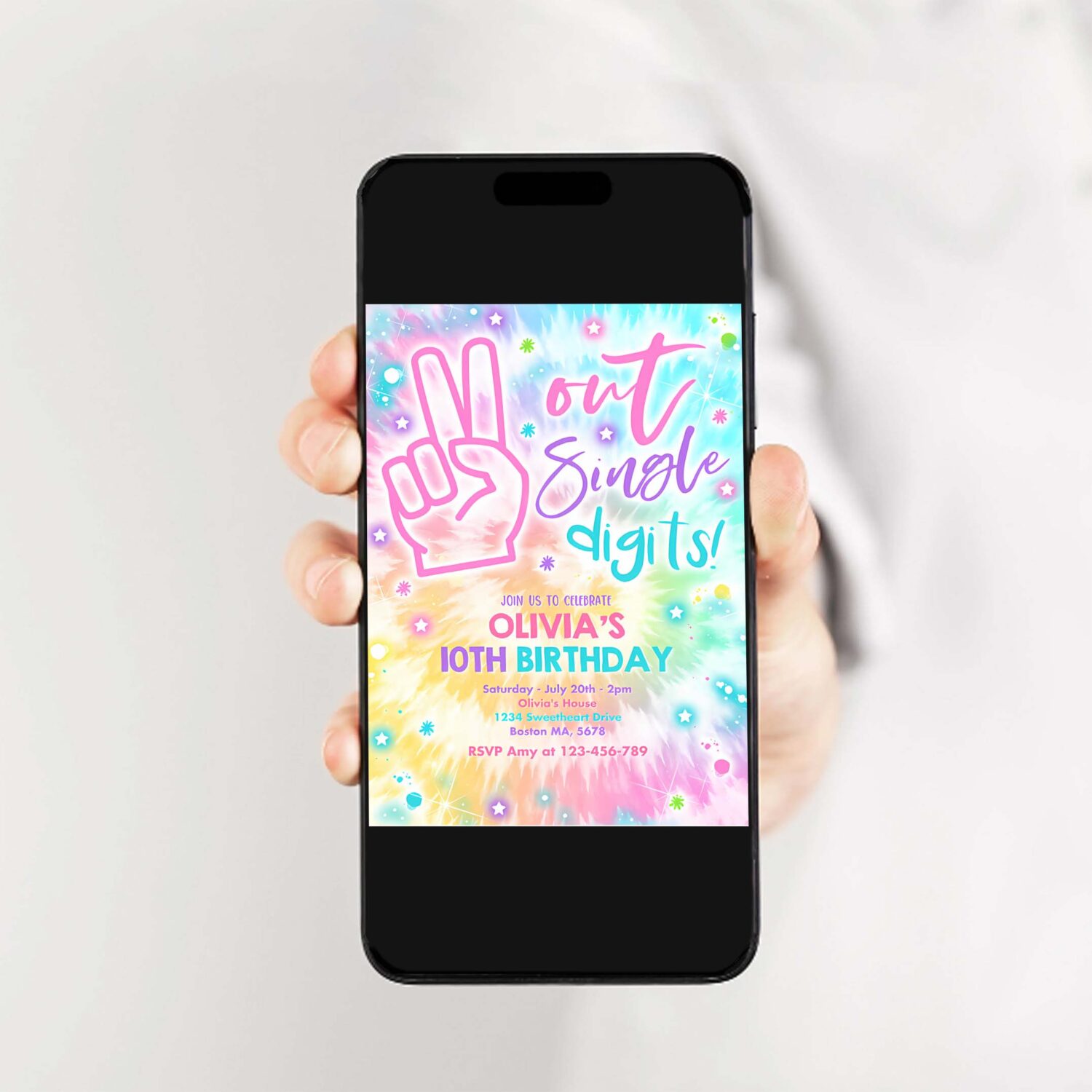 Editable tie dye birthday invitation peace out single digits hippy tie dye party double digits tween vsco girl 2