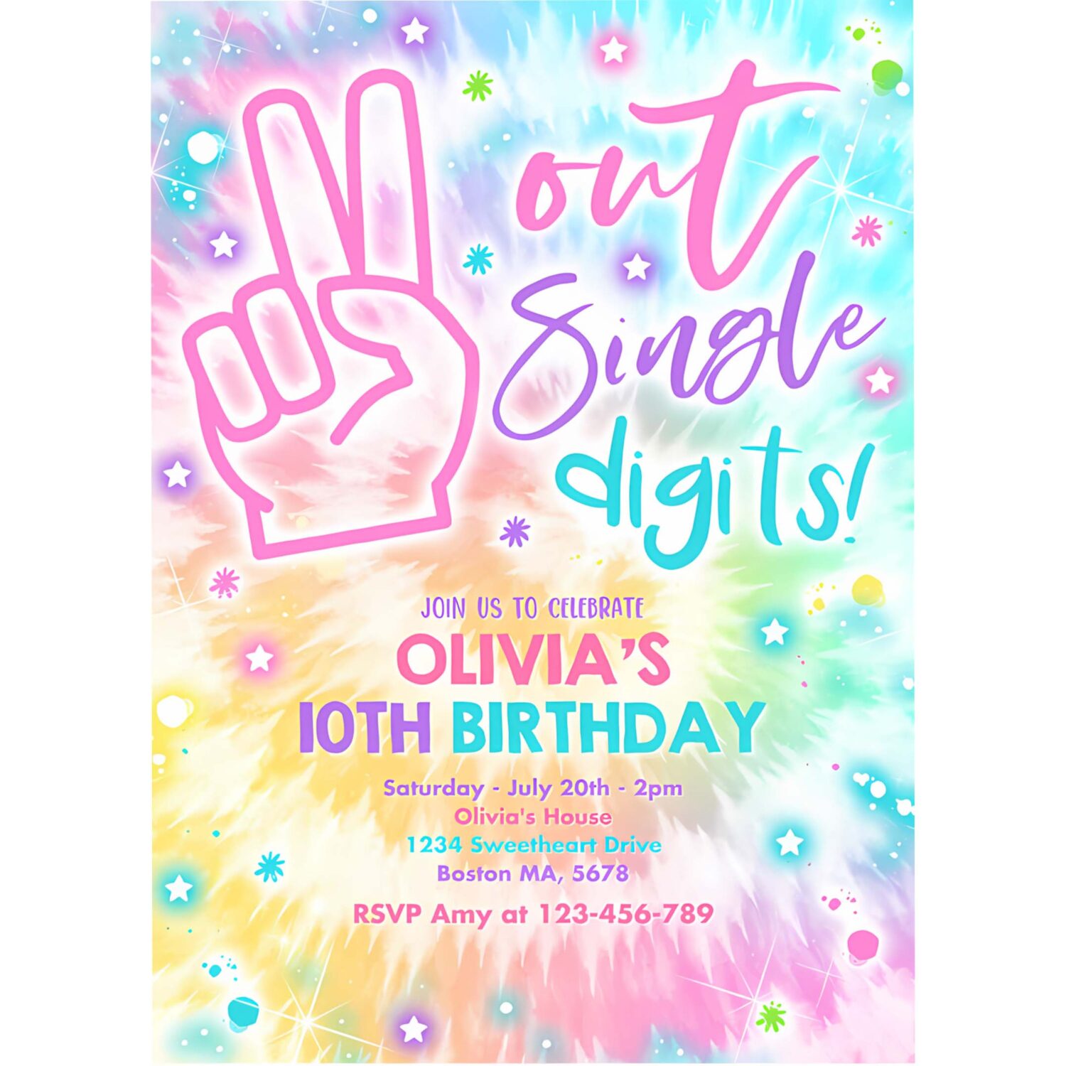 Editable tie dye birthday invitation peace out single digits hippy tie dye party double digits tween vsco girl 4