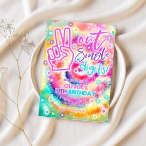 Editable tie dye birthday party invitation peace out single digits hippy tie dye party double digits tween vsco girl 1