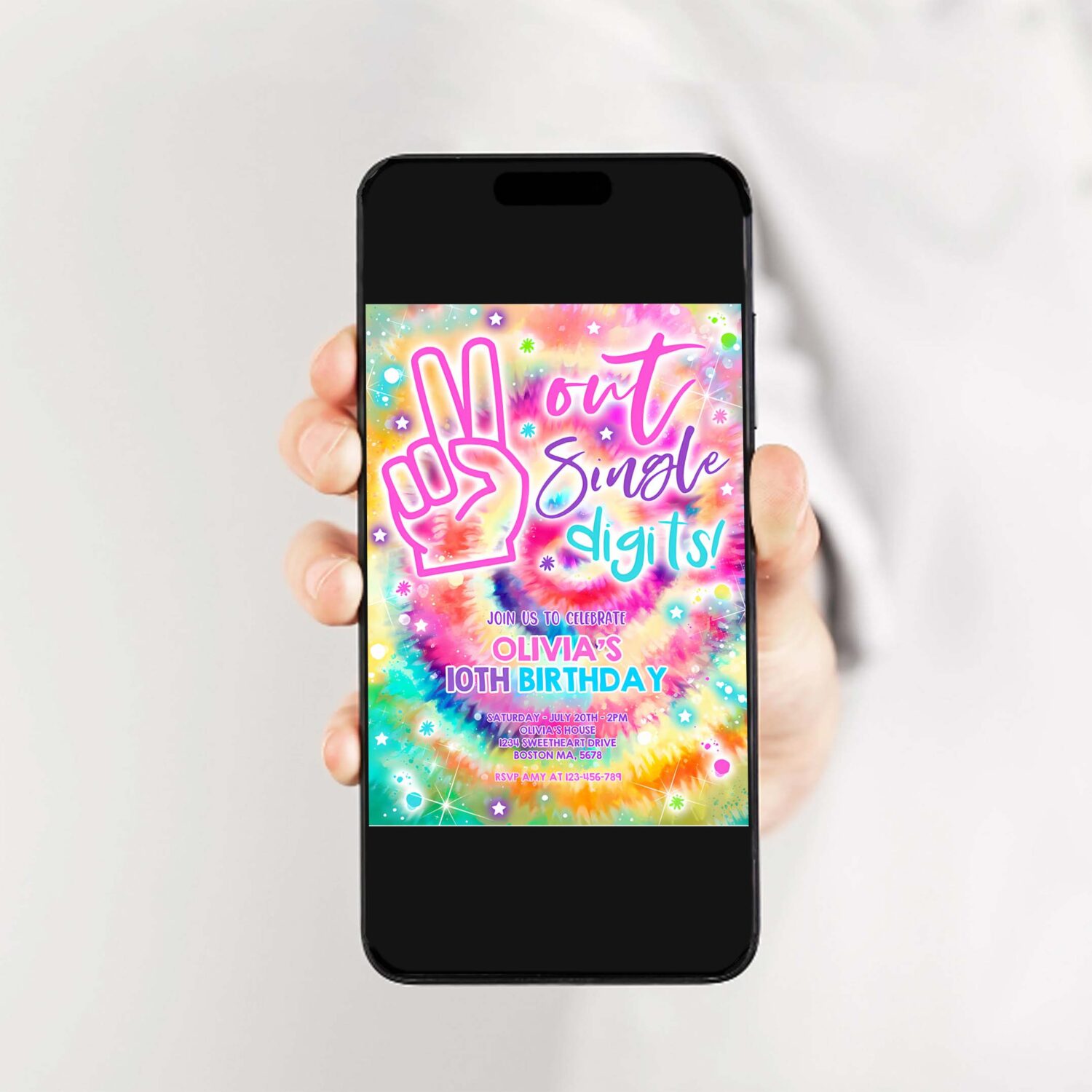 Editable tie dye birthday party invitation peace out single digits hippy tie dye party double digits tween vsco girl 2