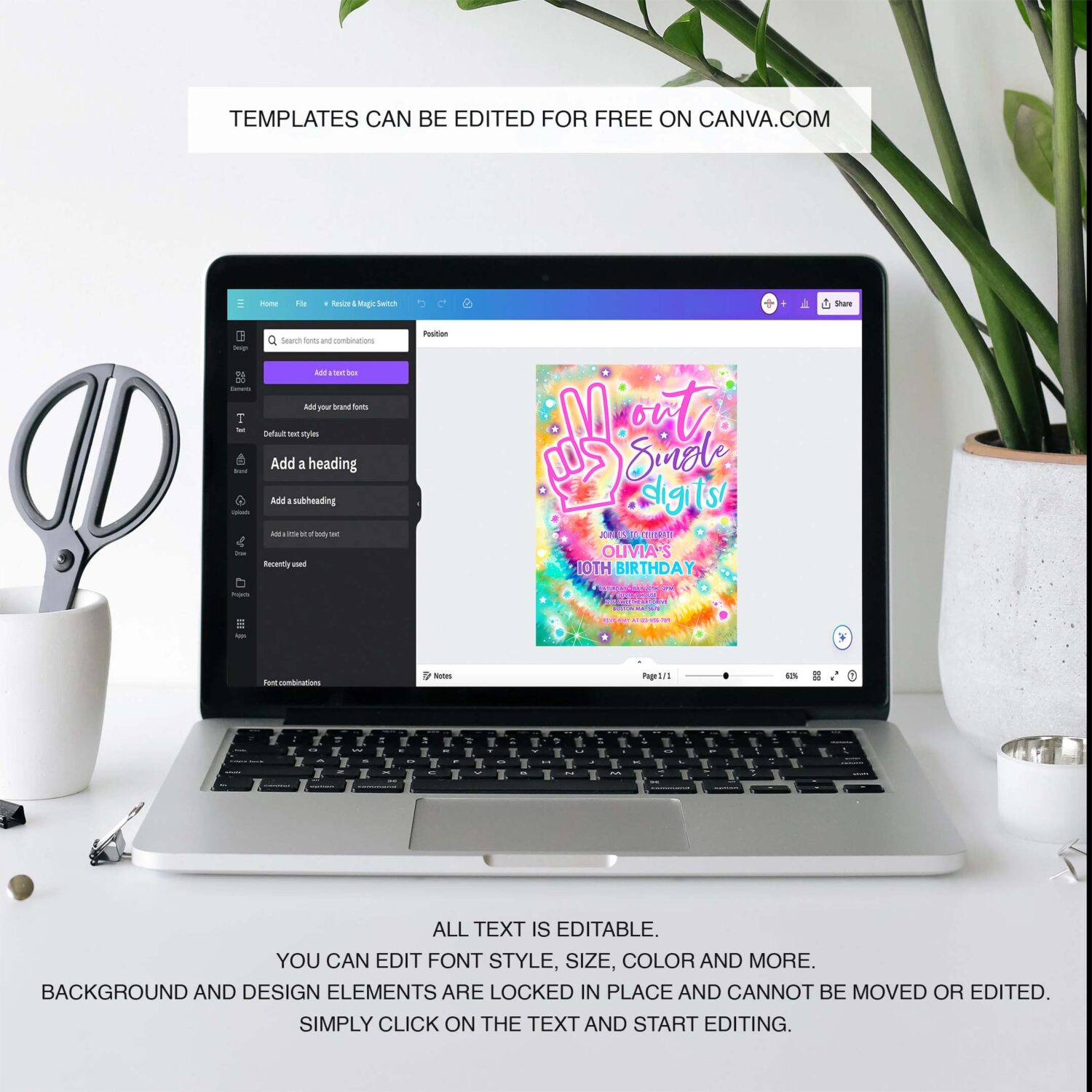 Editable tie dye birthday party invitation peace out single digits hippy tie dye party double digits tween vsco girl 3