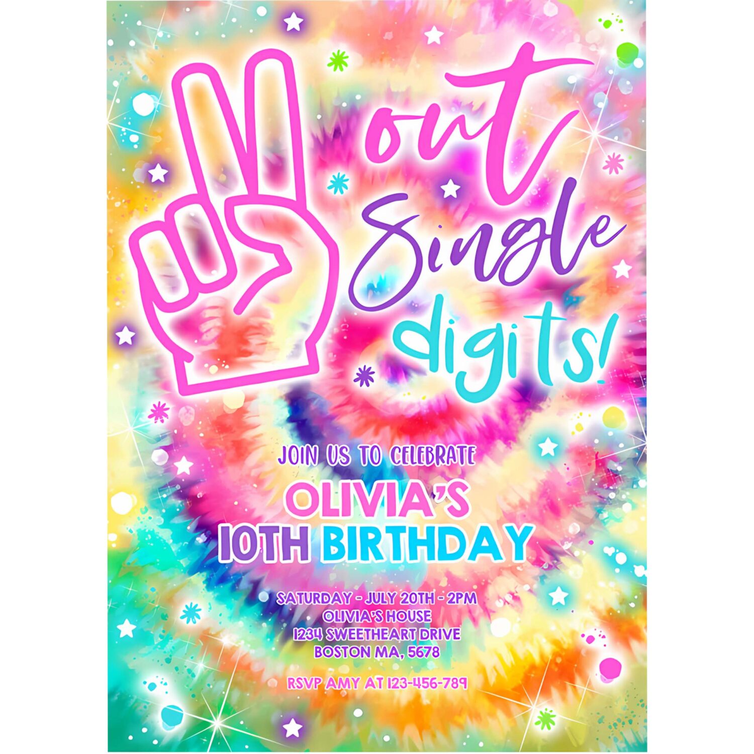 Editable tie dye birthday party invitation peace out single digits hippy tie dye party double digits tween vsco girl 4