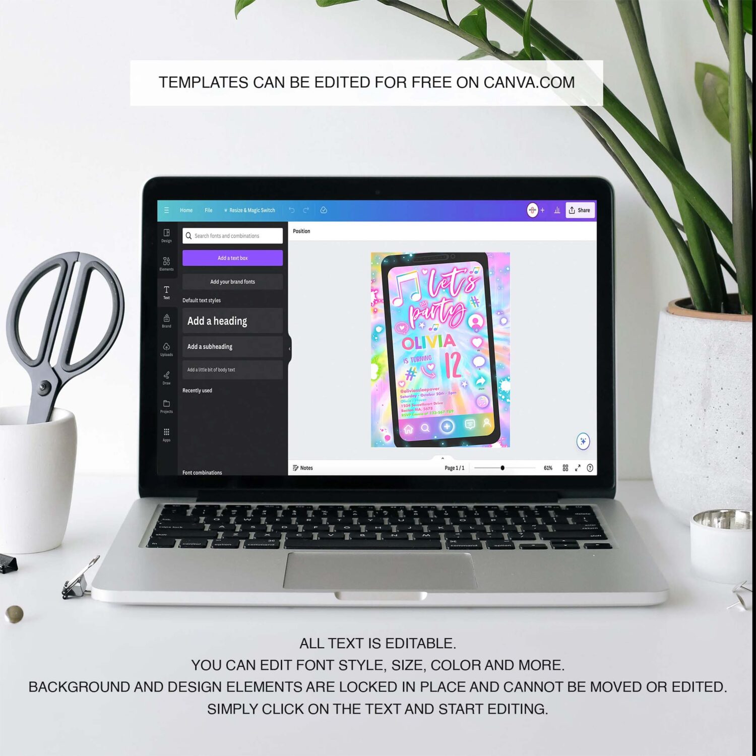 Editable tie dye music birthday invitation music app teen tween birthday party musical app social media birthday party 3
