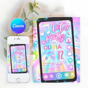 Tie Dye Invitation, Tie Dye Music Birthday Invitation