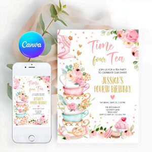 Tea Party Invitation, Time Four Tea Birthday Invitation