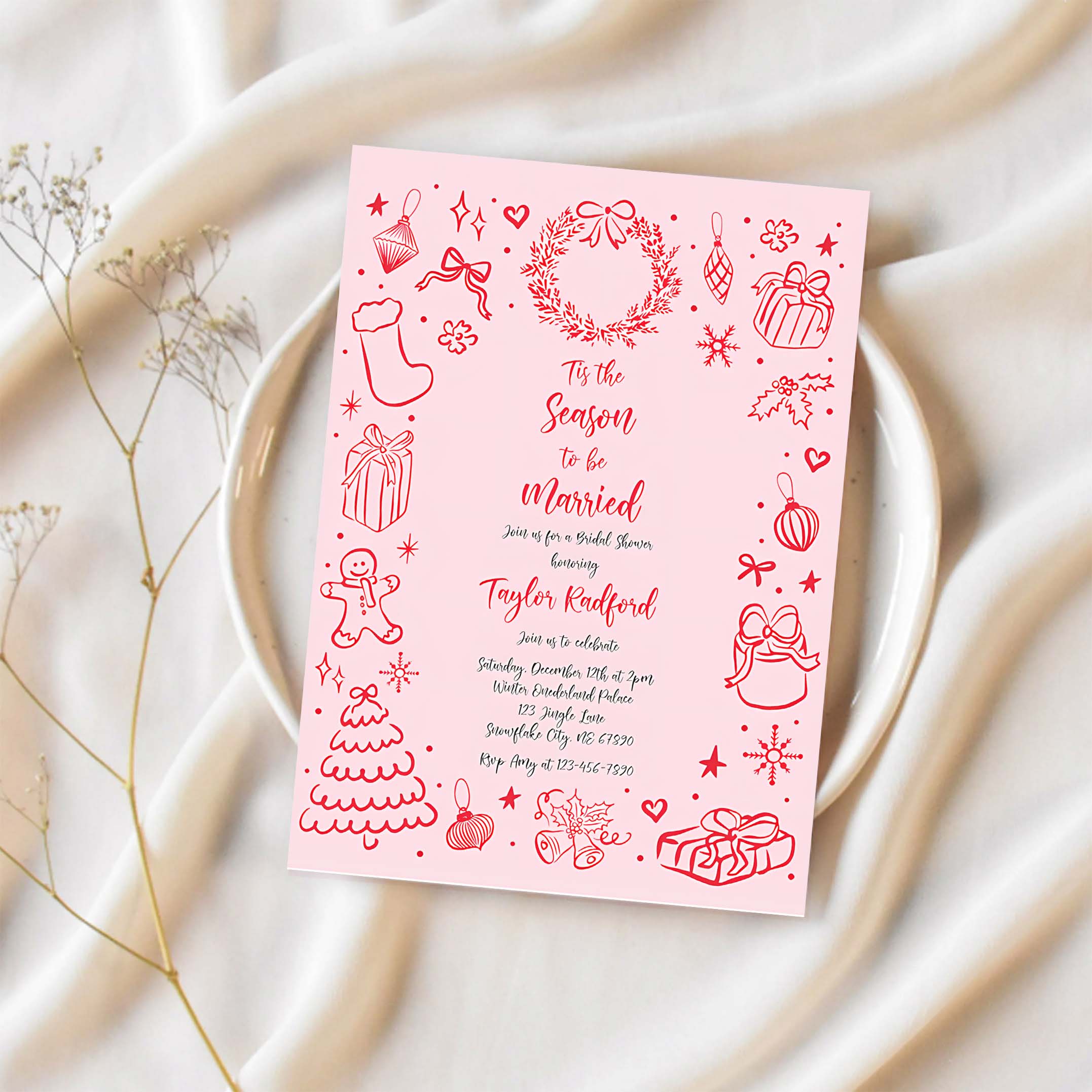 Editable Tis The Season To Be Married Christmas Bridal Shower Invitation Holiday Bride Coquette Bow Bridal Shower Instant Download JJ8