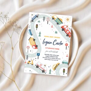 Editable transportation birthday invitation trucks and cars birthday party first responders birthday party digger party 1
