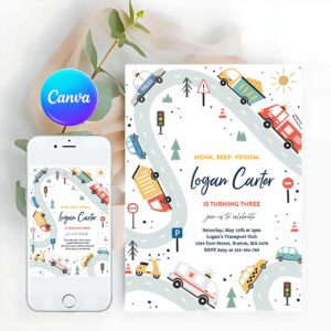 Trucks And Cars Birthday Party, First Responders Birthday, Digger Party Invitation