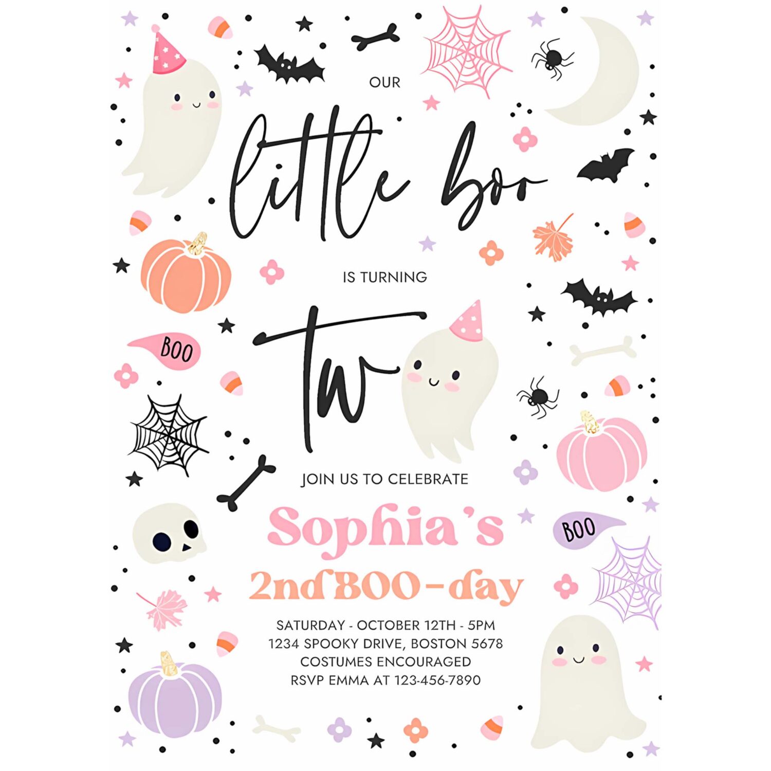 Editable trick or three halloween ghost 3rd birthday invitation cute ghost 3rd birthday party spooktacular party instant download f4 4