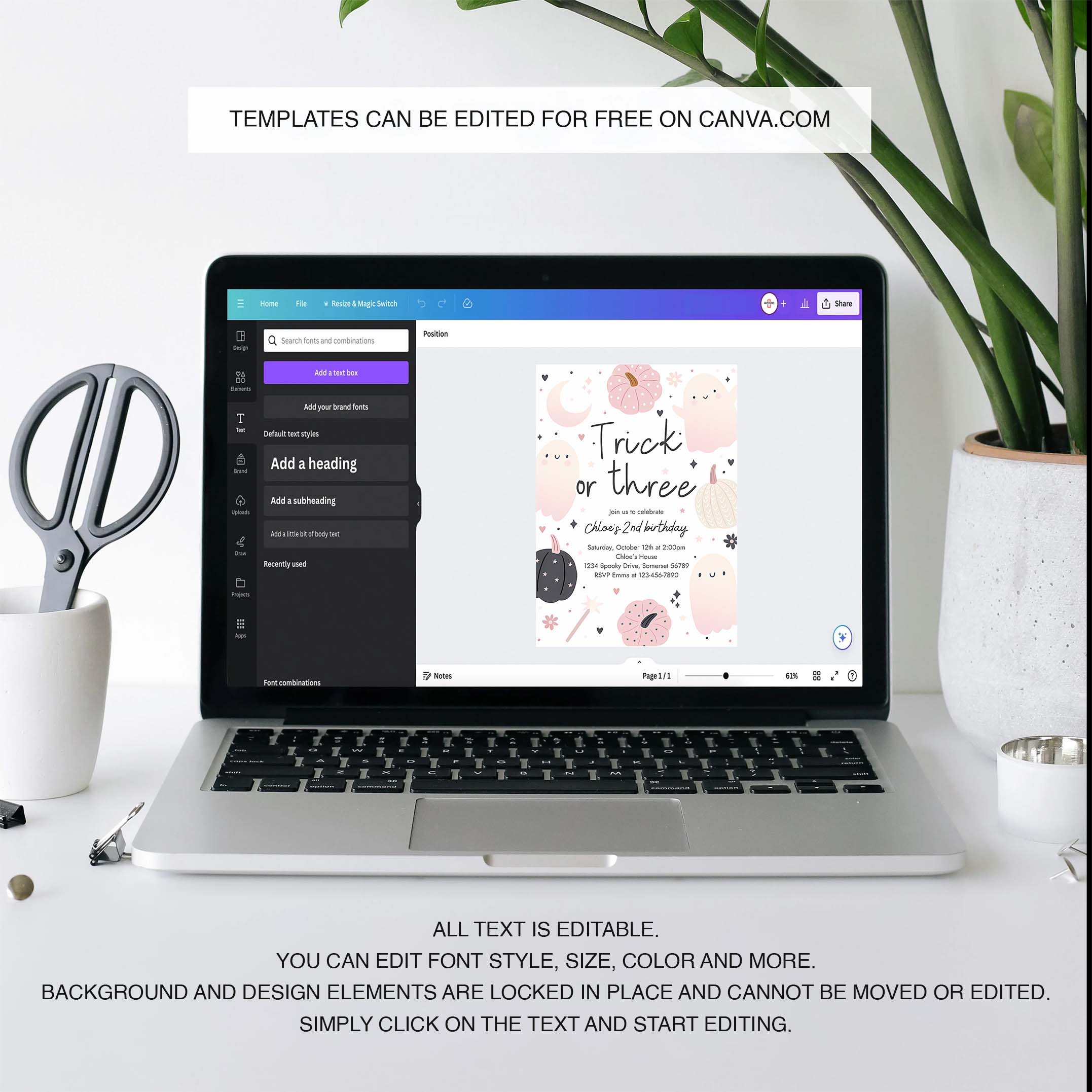 Editable Trick Or Three Halloween Ghost 3rd Birthday Party Invitation Boho Groovy Ghost Halloween Birthday Party Invite Instant Download 43F