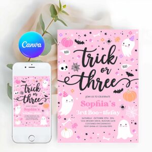Trick Or Three Invitation, Trick Or Three Halloween Ghost 3rd Birthday Party Invitation Cute Ghost 3rd Birthday Party Spooktacular Party