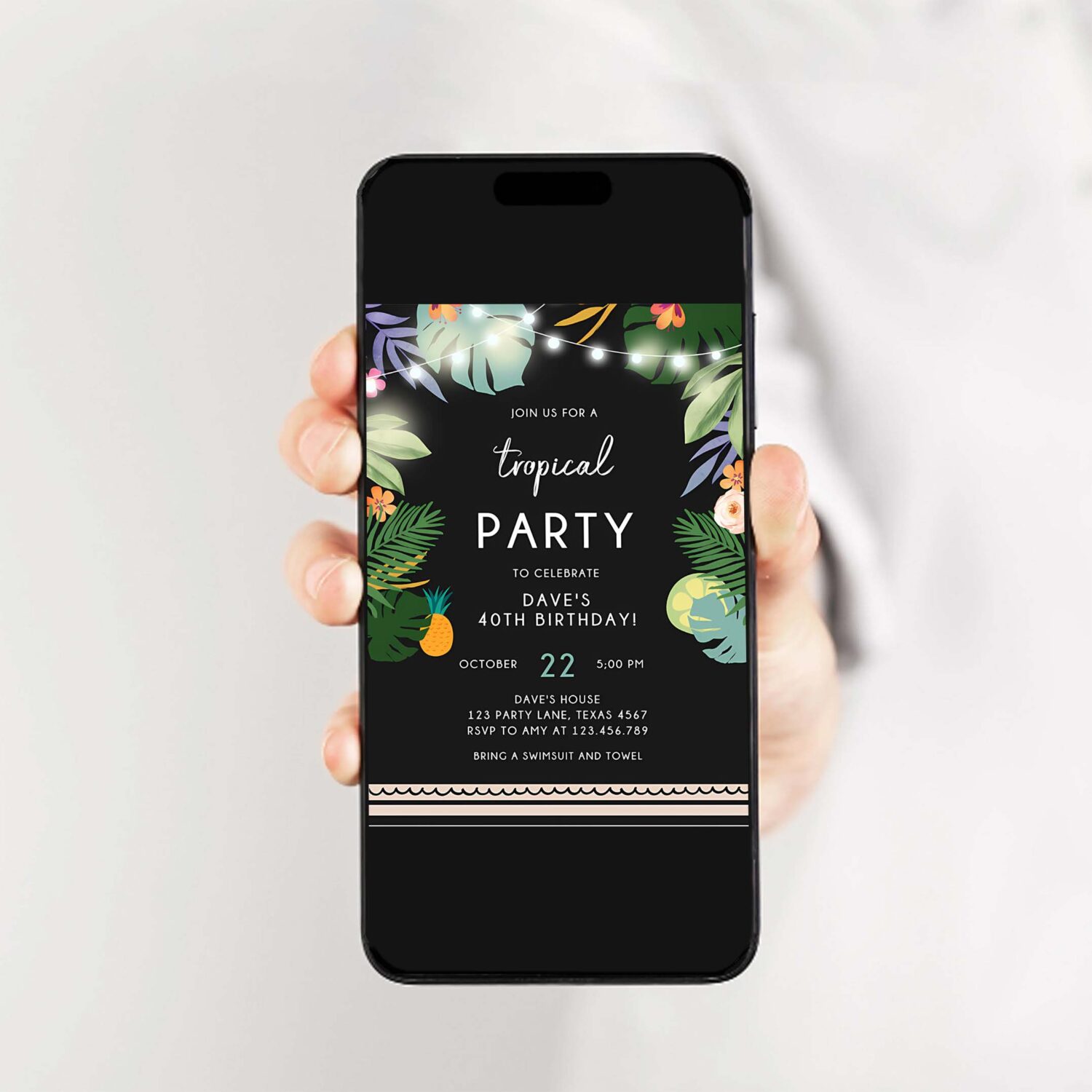 Editable tropical birthday invitation tropical party adult birthday man woman palm leaves hawaiian party invite 2