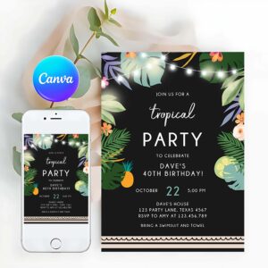 Tropical Invitation, Tropical Birthday Invitation