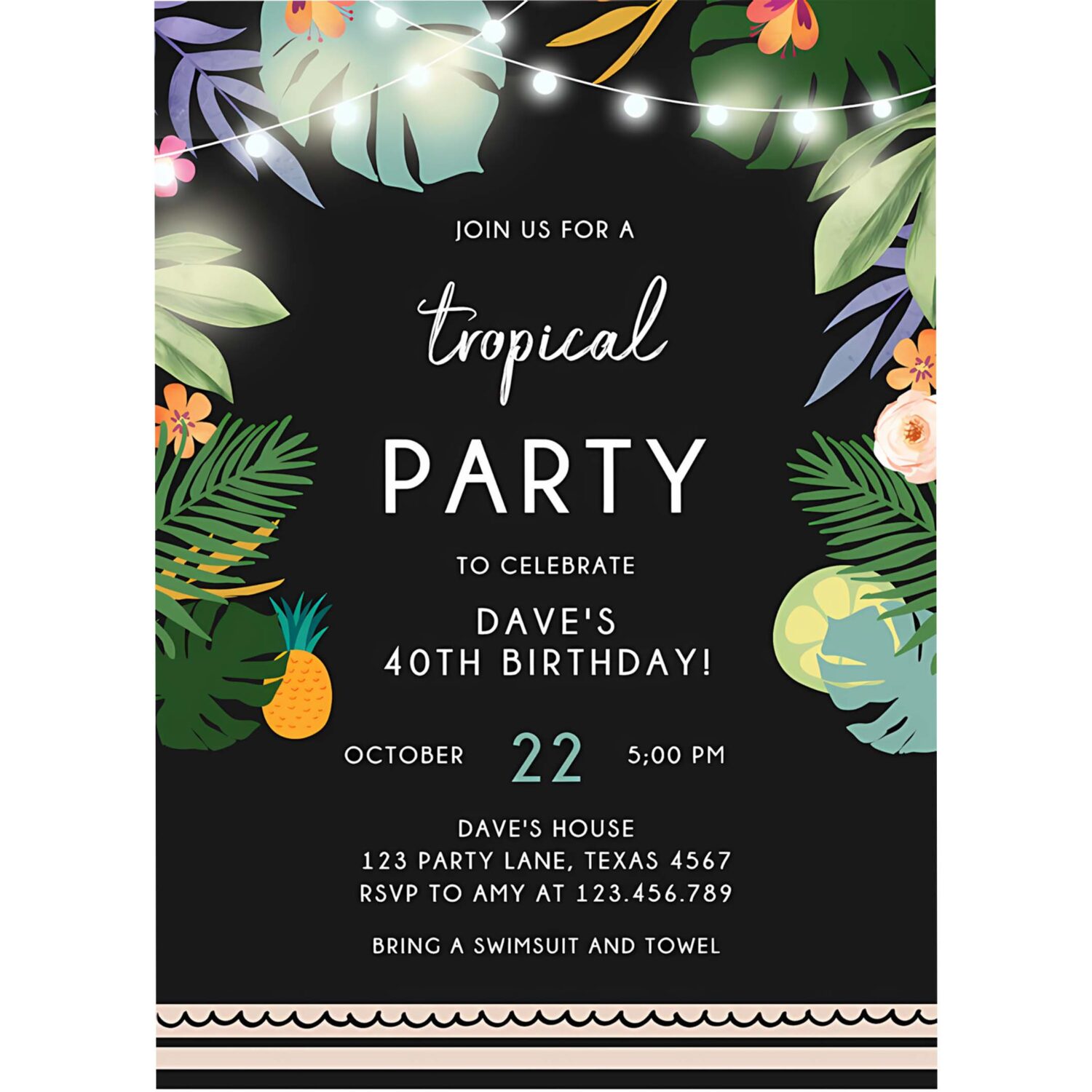 Editable tropical birthday invitation tropical party adult birthday man woman palm leaves hawaiian party invite 4