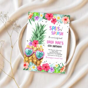 Editable tropical pool party invitation hawaiian luau pool party birthday pineapple birthday party pineapple pool party 1