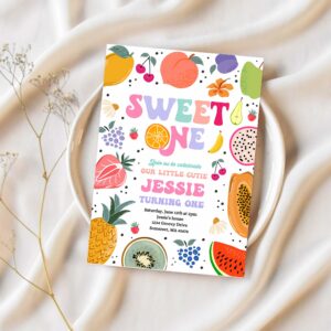 Editable tutti frutti 1st birthday invitation sweet one 1st birthday invitation tutti frutti tropical summer pool party 1