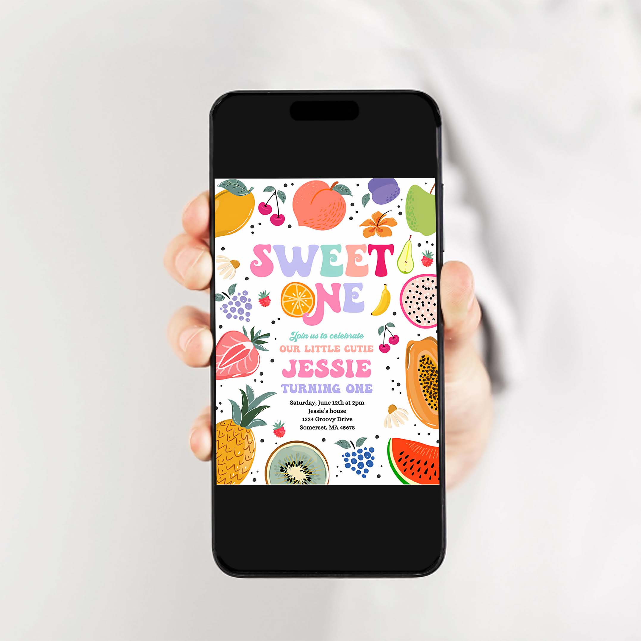 Editable Tutti Frutti 1st Birthday Invitation Sweet One 1st Birthday Invitation Tutti Frutti Tropical Summer Pool Party