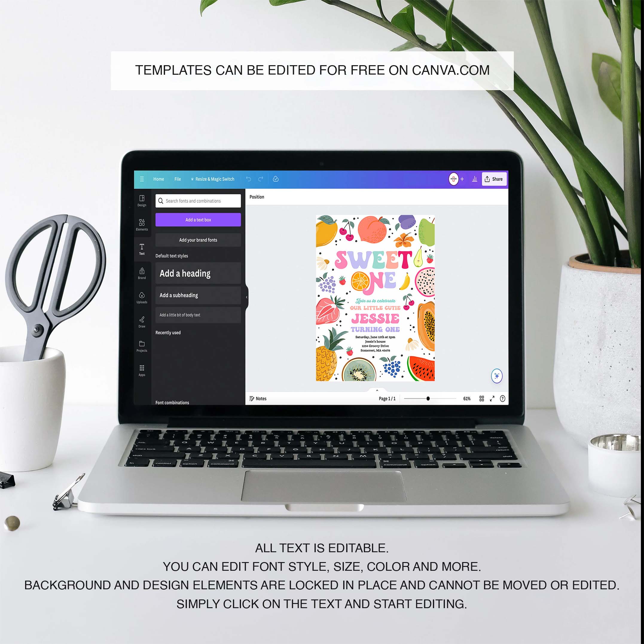 Editable Tutti Frutti 1st Birthday Invitation Sweet One 1st Birthday Invitation Tutti Frutti Tropical Summer Pool Party