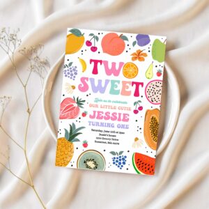 Editable tutti frutti 2nd birthday invitation two sweet 2nd birthday invitation twotti frutti tropical summer pool party 1