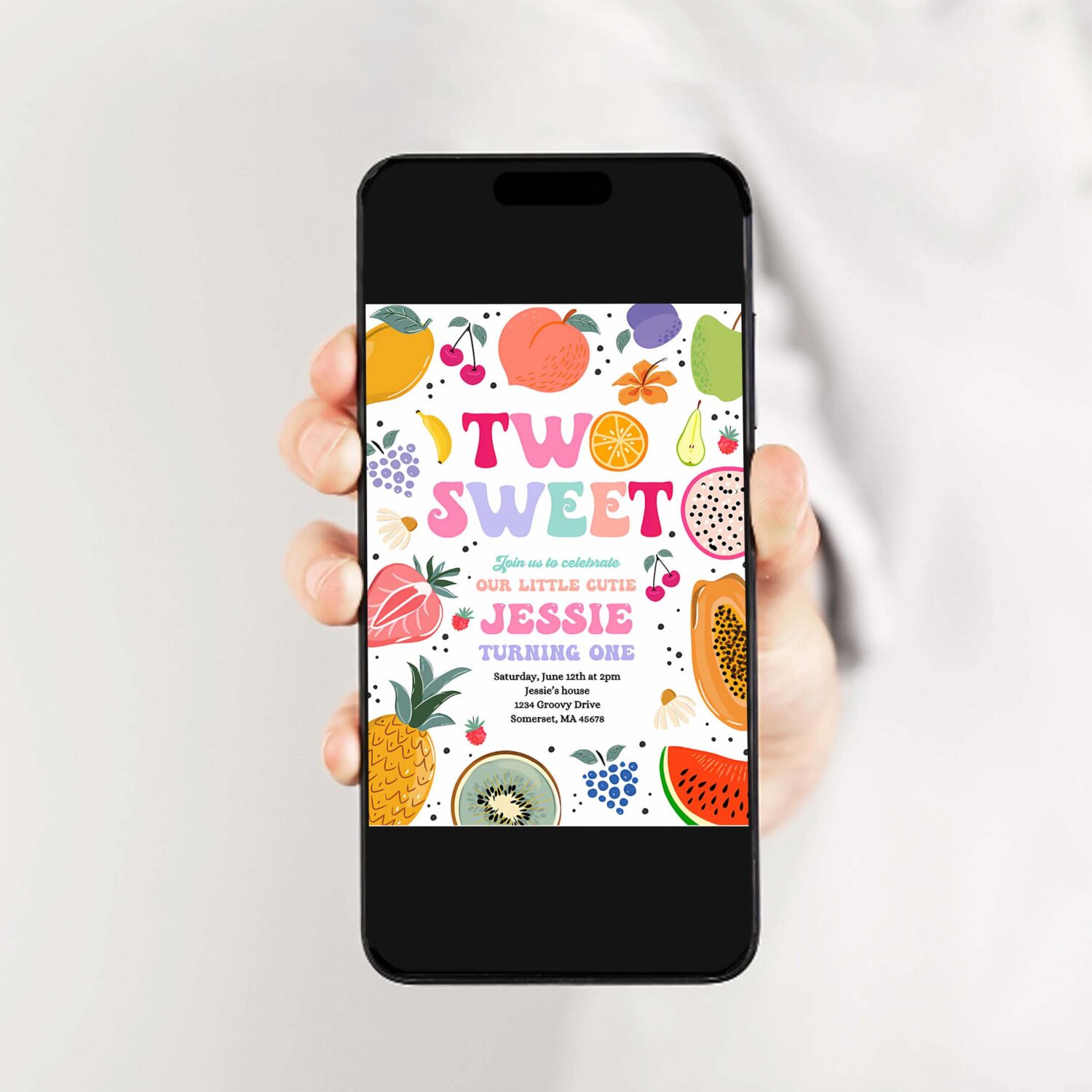 Editable tutti frutti 2nd birthday invitation two sweet 2nd birthday invitation twotti frutti tropical summer pool party 2