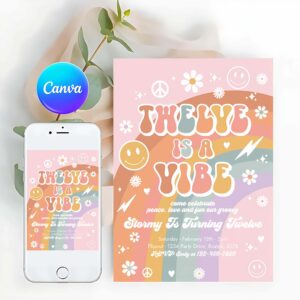 Groovy Invitation, Twelve Is A Vibe Groovy Birthday Party Invitation
