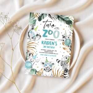 Editable two at the zoo birthday invitation safari animals invite jungle safari animal 2nd birthday party 1