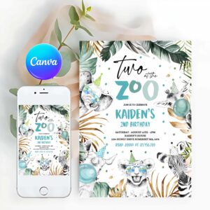 Two At The Zoo Birthday Invitation