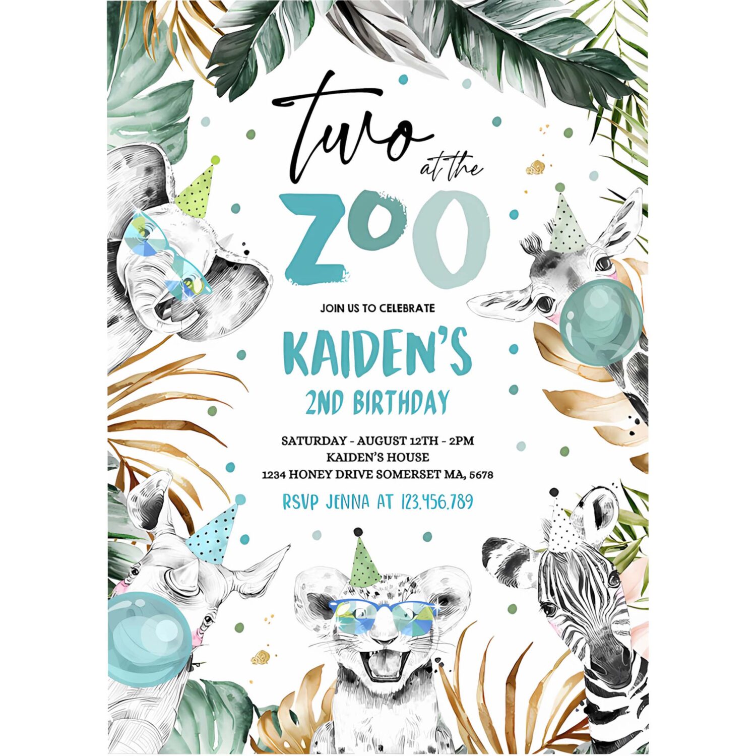 Editable two at the zoo birthday invitation safari animals invite jungle safari animal 2nd birthday party 4