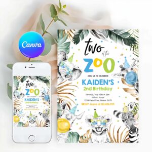 Two At The Zoo Birthday Invitation