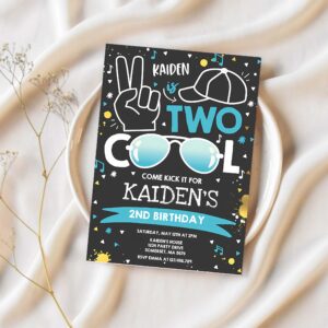 Editable two cool birthday invitation two cool party boy 2nd birthday party im two cool blue sunglasses birthday party 1