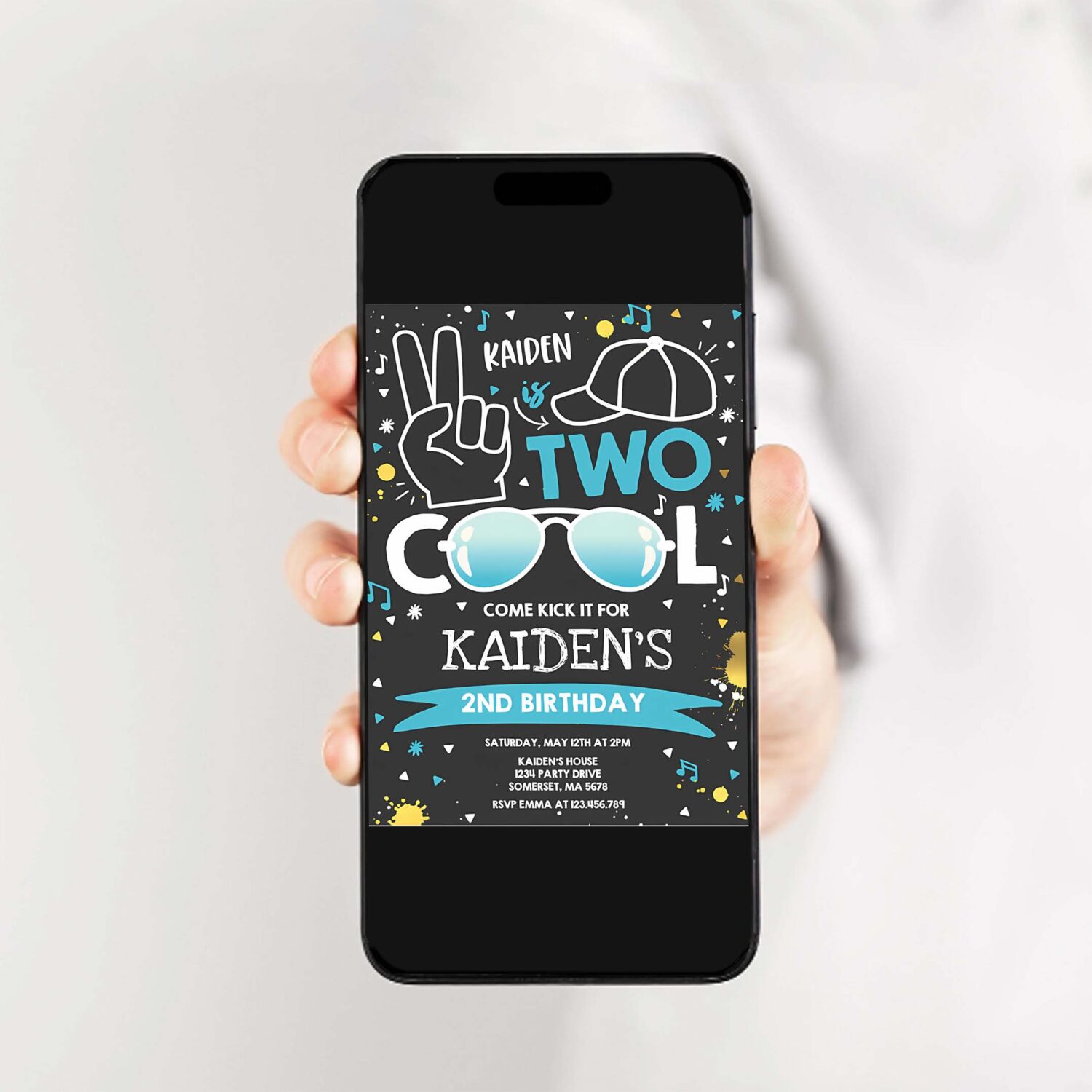 Editable two cool birthday invitation two cool party boy 2nd birthday party im two cool blue sunglasses birthday party 2