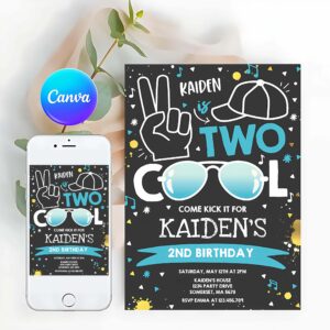 Fun In The Sun Invitation, Two Cool Party, Boy 2nd Birthday Party, I'm Two Cool Blue Sunglasses Birthday Invitation