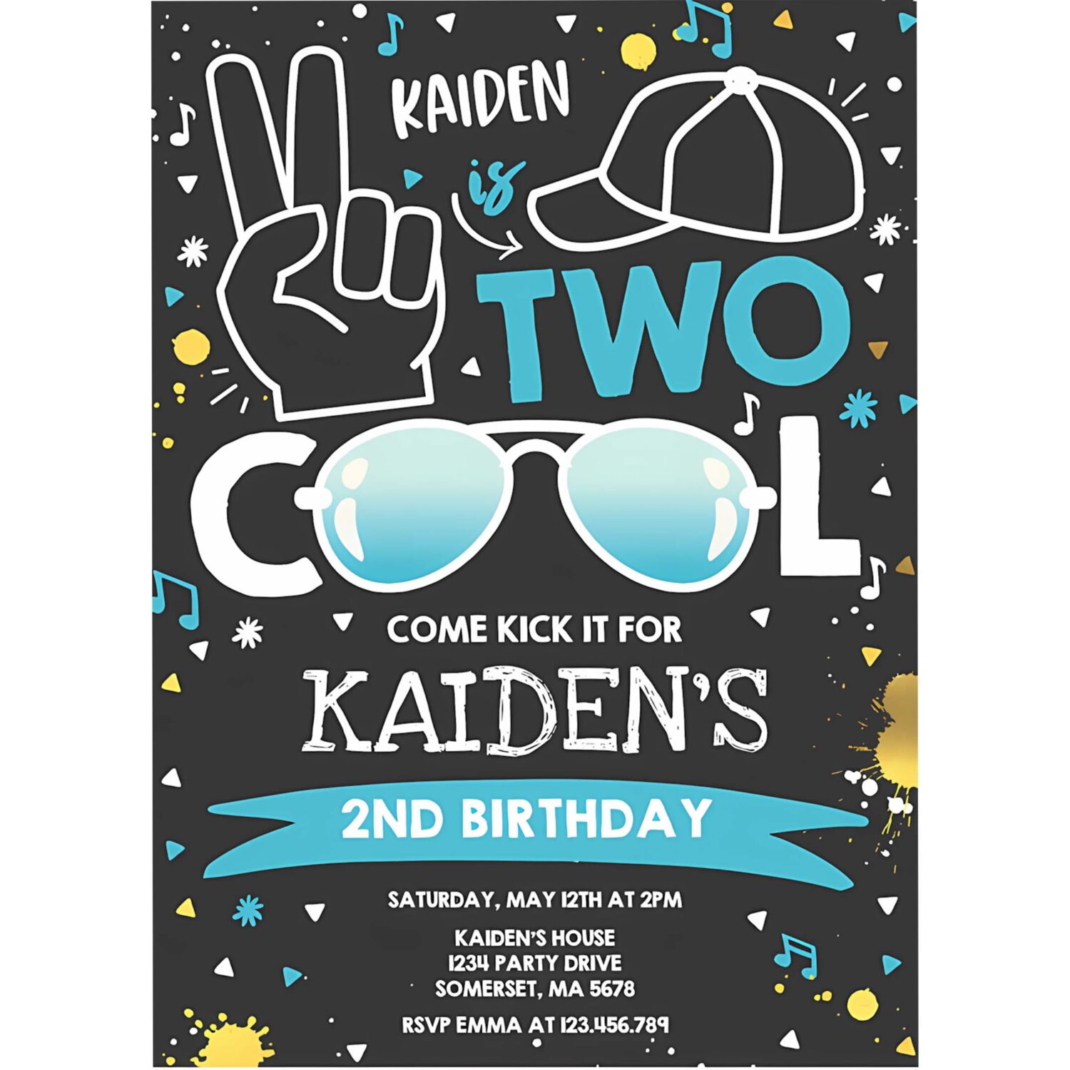 Editable two cool birthday invitation two cool party boy 2nd birthday party im two cool blue sunglasses birthday party 4