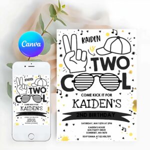 Fun In The Sun Invitation, Two Cool Party, Boy's 2nd Birthday Party, I'm Two Cool Sunglasses Birthday Invitation