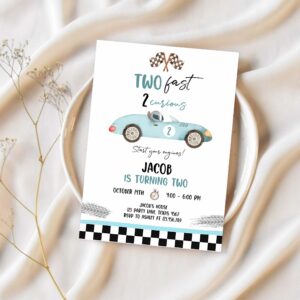 Editable two fast birthday invitation 2 curious party race car second birthday 2nd racing boy download printable template digital corjl 0424 1